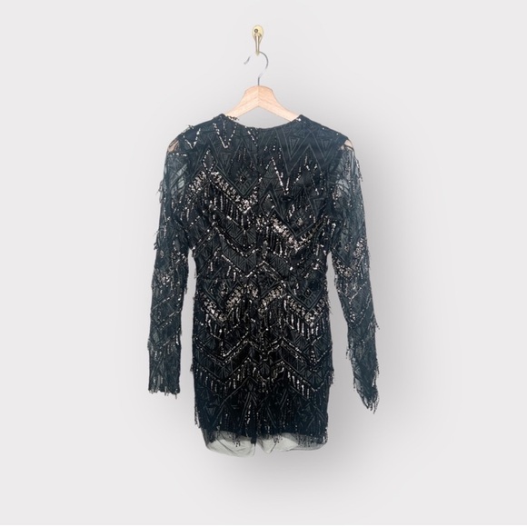 BY THE WAY Ashton Sheer Lace Black Sequin Fringe Dress (Sz M) - Picture 1 of 4